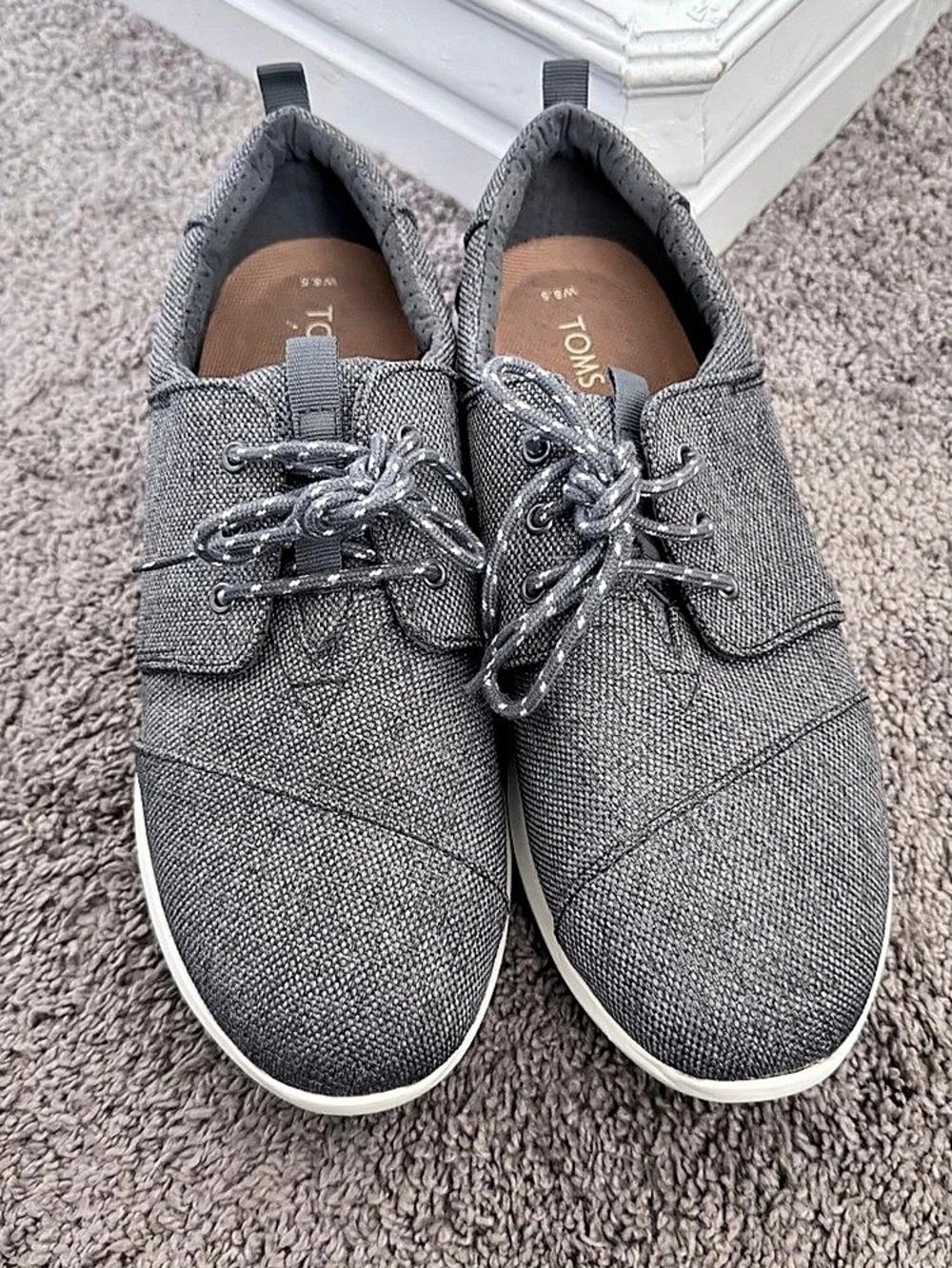 TOMS Gray Canvas Lace-Up Sneakers – Casual Everyday Shoes